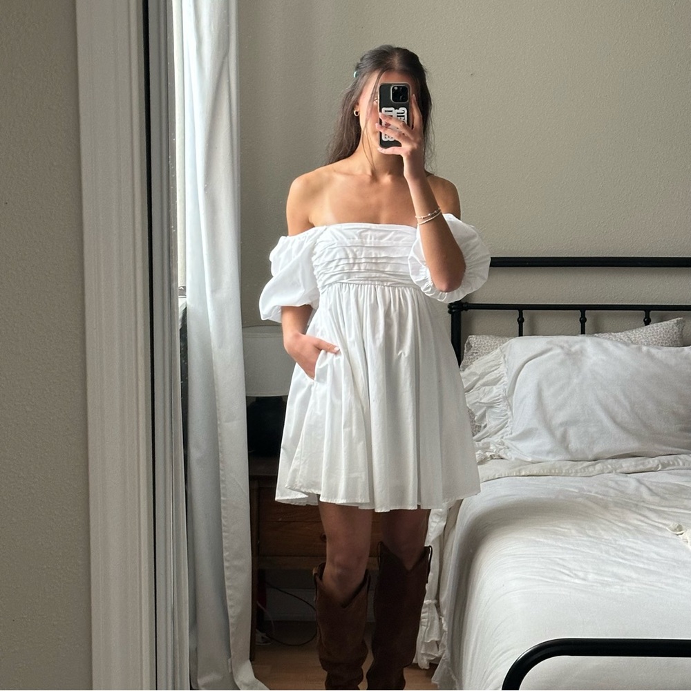 Abercrombie & Fitch White puff sleeve Mini Dress XS Tall